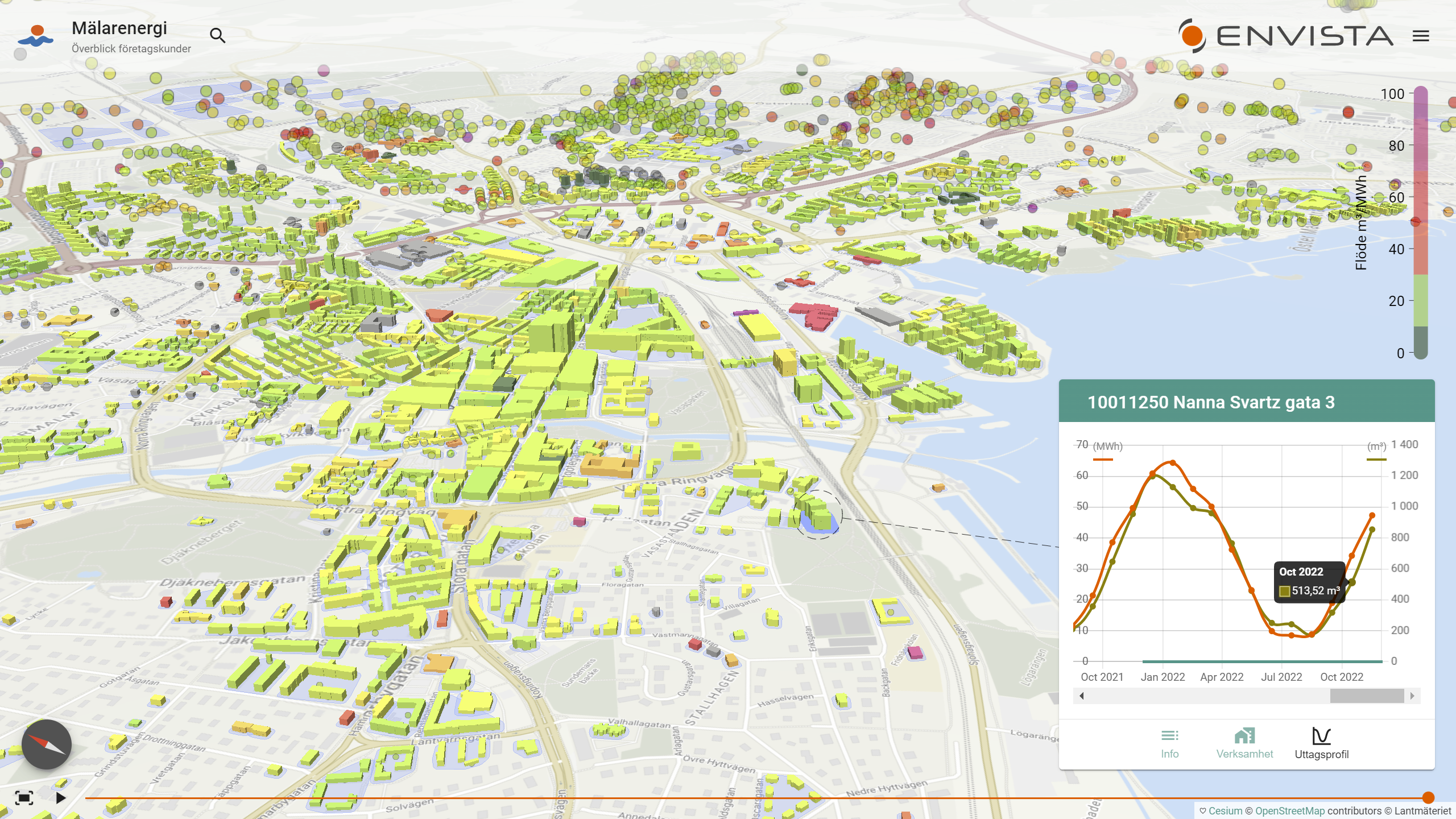 Gränssnittet med 3D-karta över en stad